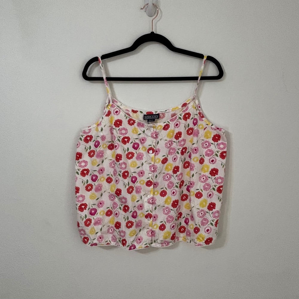 Lands End Pajama Set Floral Cottagecore Button Camisole Crop Pants Women L 14-16 - Picture 2 of 11